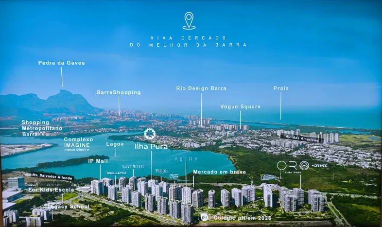 Mapa aéreo do Ilha Pura e do entorno na Barra