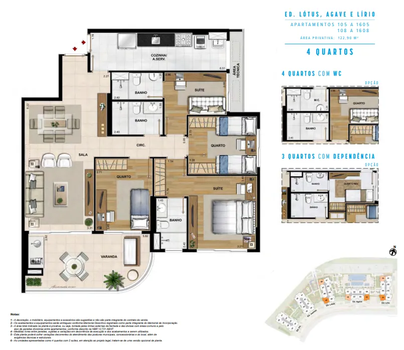 Planta 4 quartos · 122,90 m² do Elos