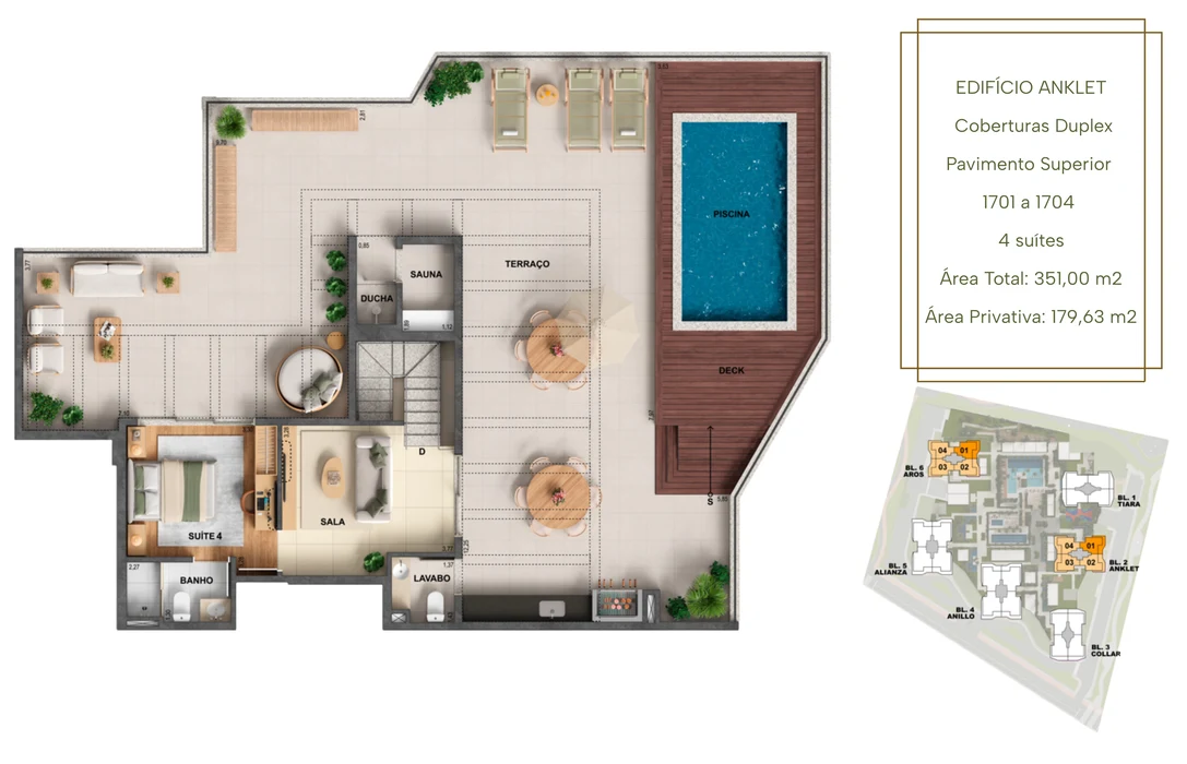 Planta Cobertura Anklet · 351,00 m² do Oro by Ornare