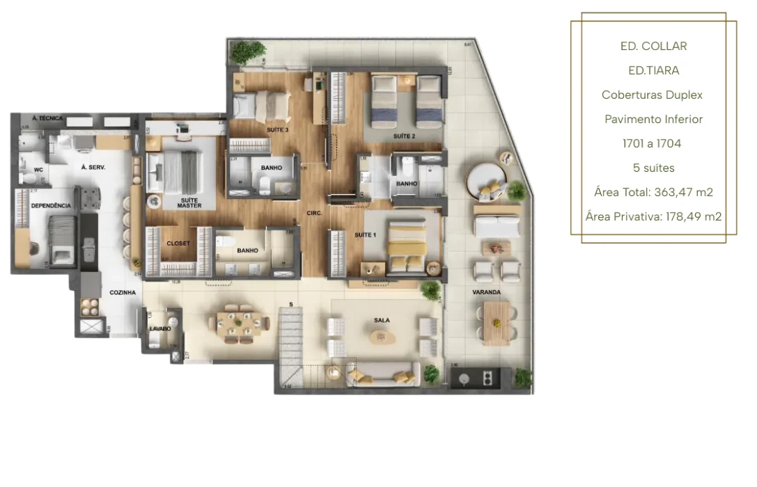 Planta Cobertura Collar · 363,47 m² do Oro by Ornare