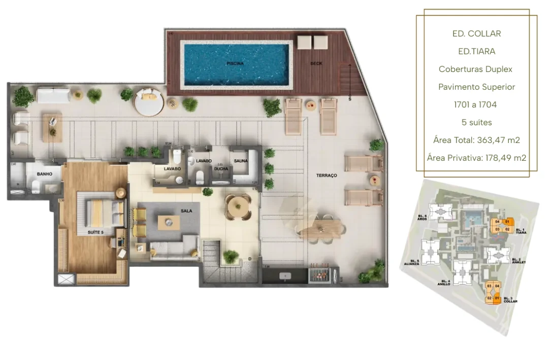 Planta Cobertura Collar · 363,47 m² do Oro by Ornare