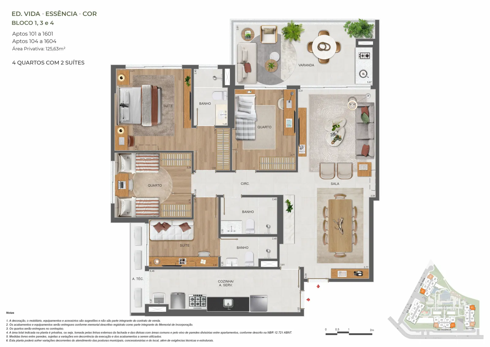 Planta 4 quartos · 125,63 m² do Pura por Artefacto