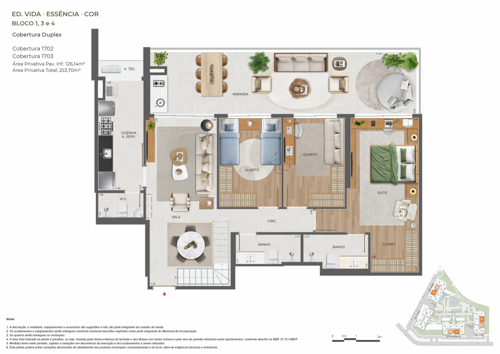 Planta Cobertura duplex · 4 quartos do Pura por Artefacto