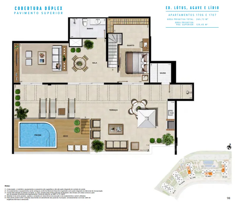 2 Cobertura Duplex dep 4 qts c WC - col 6 e 7 - 256,91 m² Lótus, Agave e Lírio
