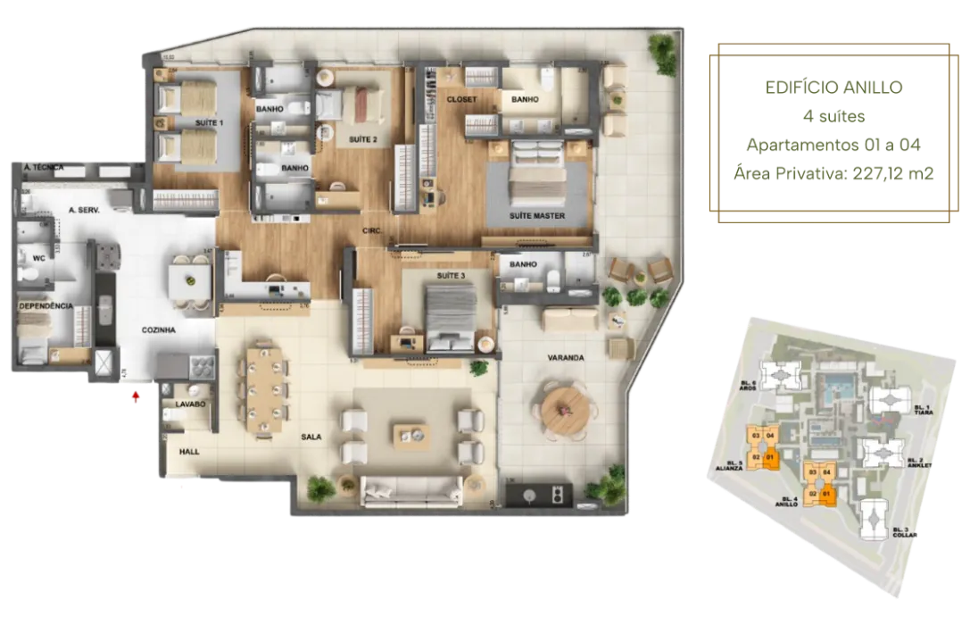 Apartamento Tipo Anillo 227 m²