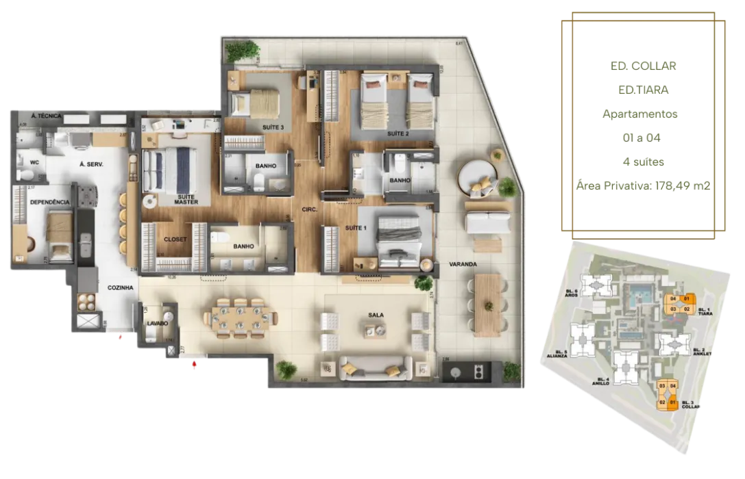 Apartamento Tipo Collar e Tiara 178 m²